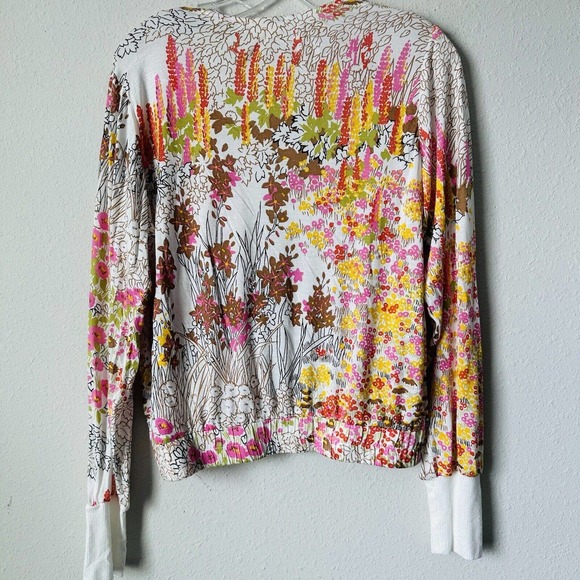 Tiny Floral Faux Wrap Long Sleeve Cinch Waist Blouse Sz M - Picture 5 of 5